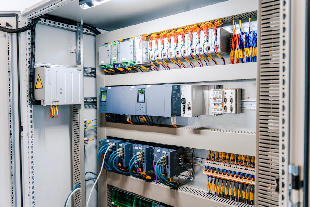 Immagine dimostrativa: quadro di automazione moderno con controllori PLC e moduli di rete